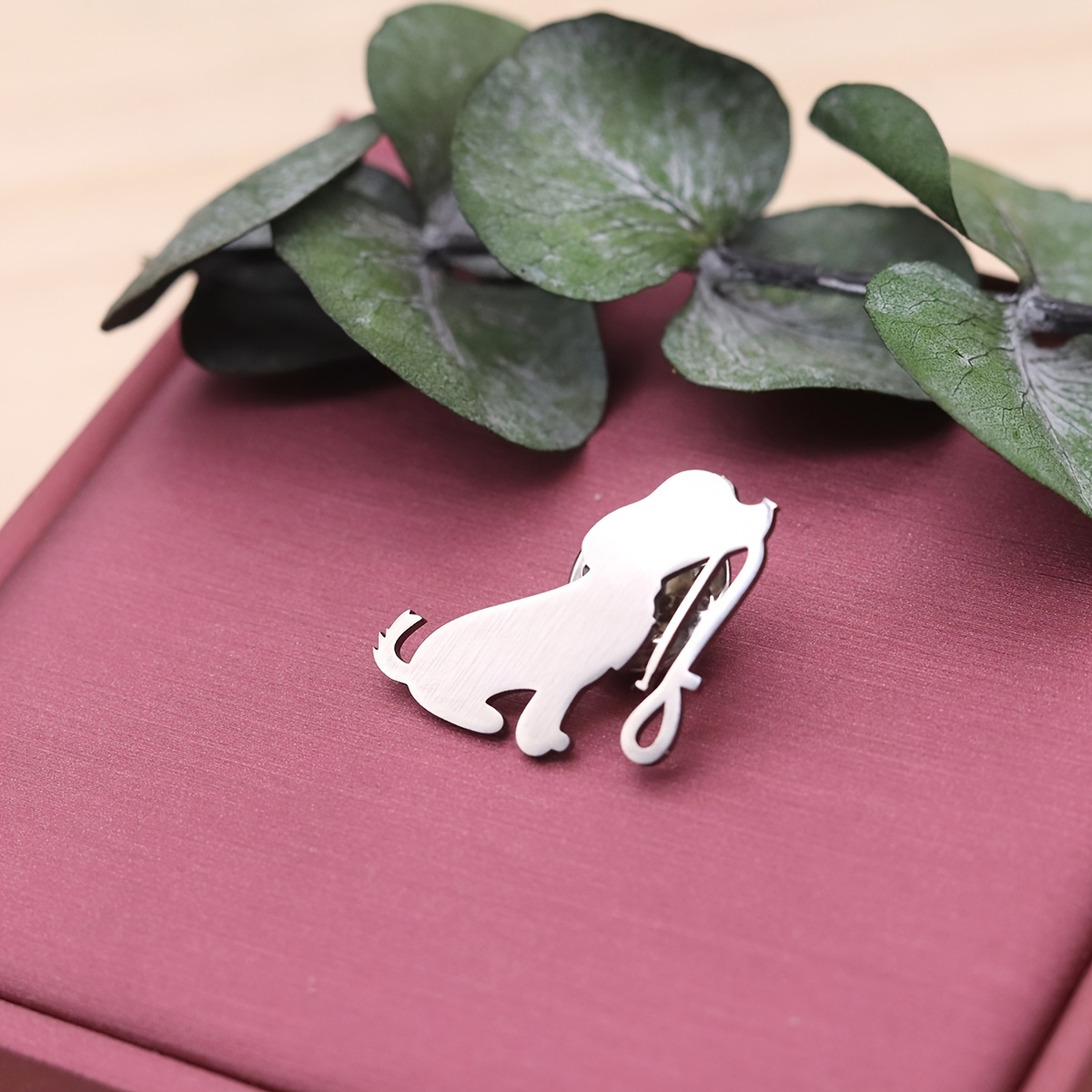 Bohemian Minimalist Sitting Dog Brooch Pin with Leash